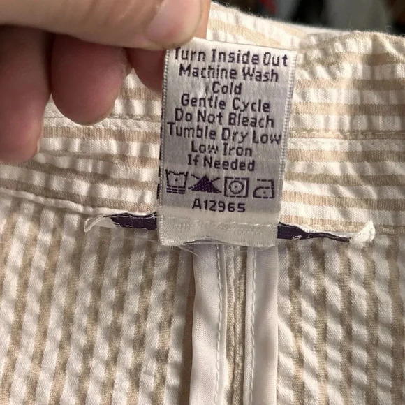 Susan Graver Seersucker Jacket & Shorts Set Womens L Tan Striped Eyelet Retro - Picture 16 of 16